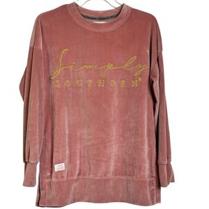 Simply Southern Velour Pullover Sweatshirt Long Sleeve‎ Pink Gold Velvet (3042)
